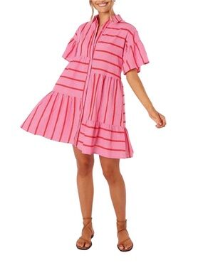 Petal & Pup Pink and Red Striped Mini Dress